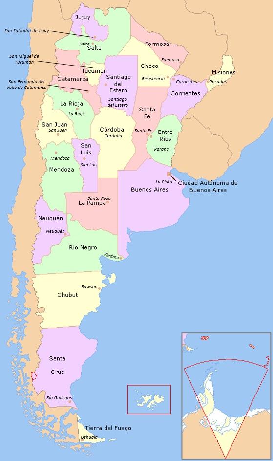 Mapa ilustrativo de Argentina para convocatoria federal